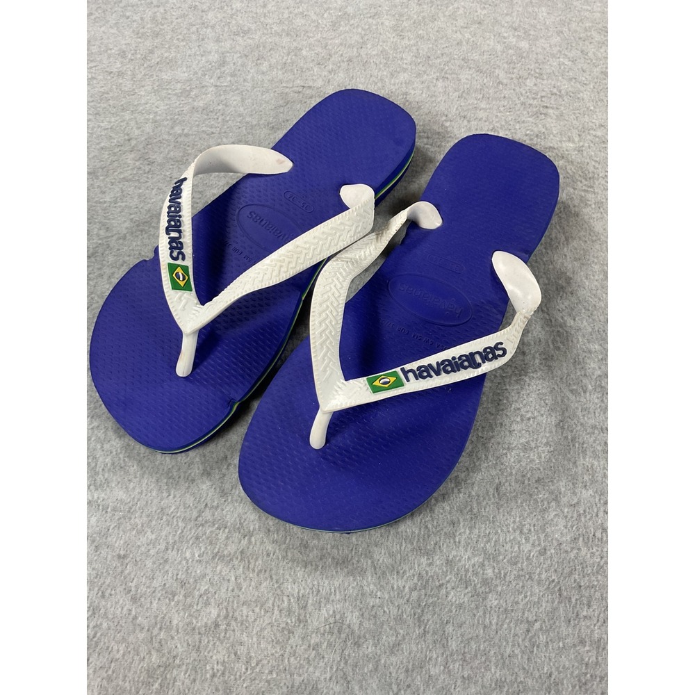 Havaianas Brazil Logo Flip Flops Blue White Mens 5 Womens 6 Sandals 2738
